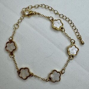 Gold Plated Stainless Steel White Flower Bracelet - NWOT